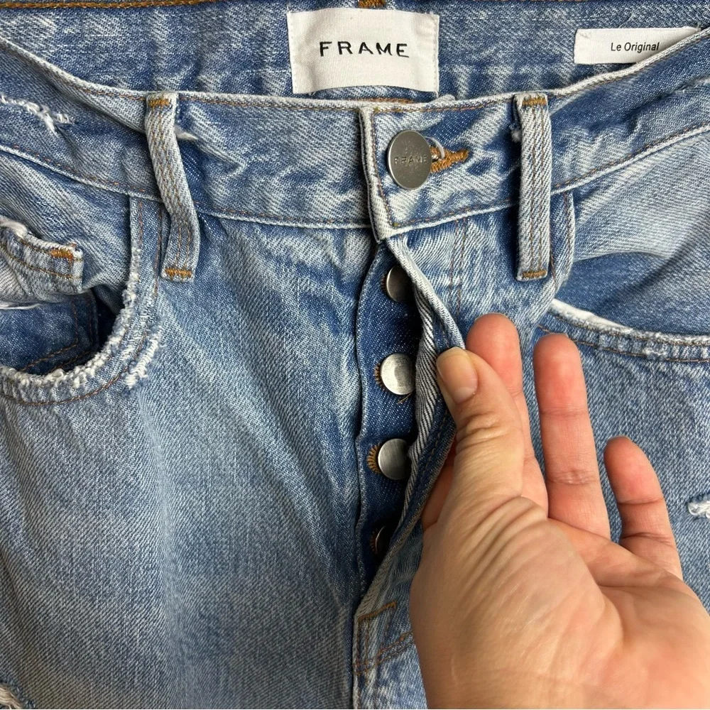 FRAME Le Original Cropped distressed high-rise straight leg jeans size: 27 - Picture 6 of 12